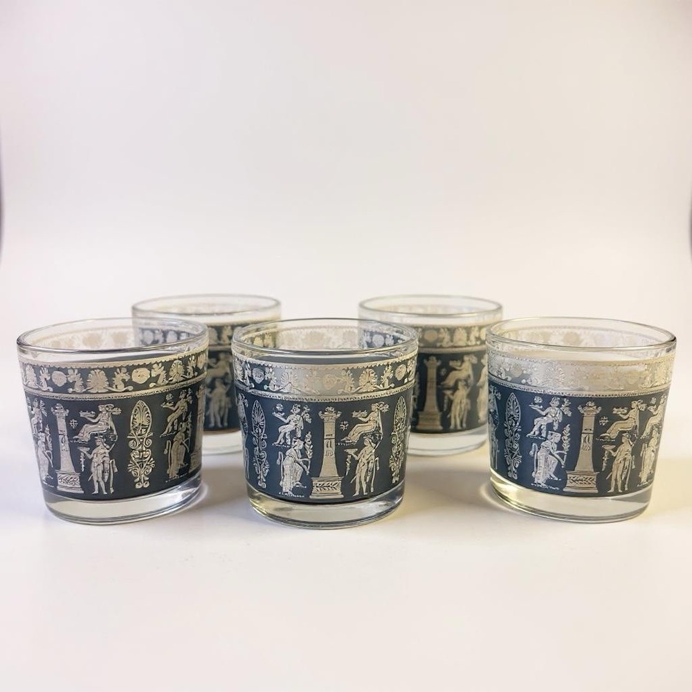 Vintage‎ Jeannette Wedgwood Jasper Blue 6 oz. Juice Rocks Glasses 3.25" Low Ball